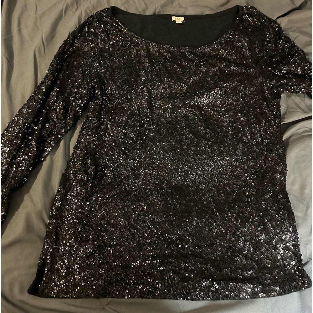 J Crew black sequined top.